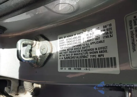 2010 Honda Cr-V Ex from USA, damaged, VIN 5J6RE3H51AL029947